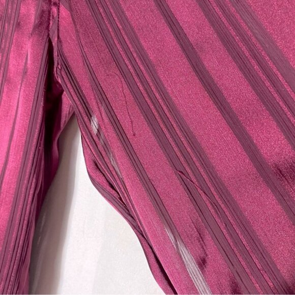 Guess Burgundy Satiny Semi Sheer Striped Faux Wrap Blouse W Neck Tie L - Picture 8 of 16
